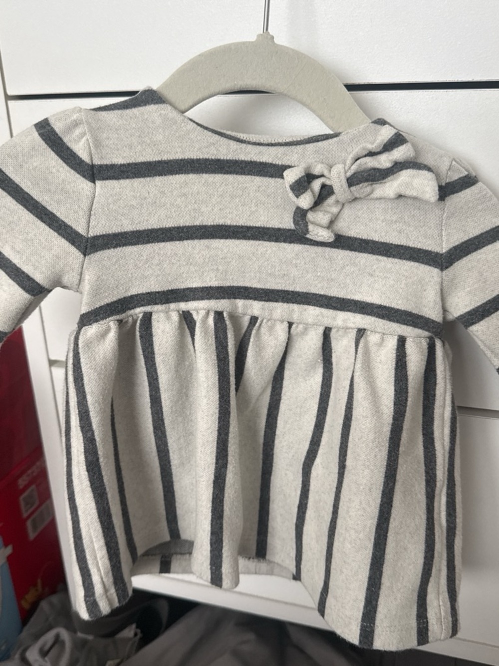 GAP Baby Striped Knit Dress in Cream and Gray